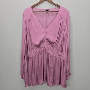 Torrid Blouse Top Womens Pink Satin V-Neck Empire Waist Pleated Peplum Office